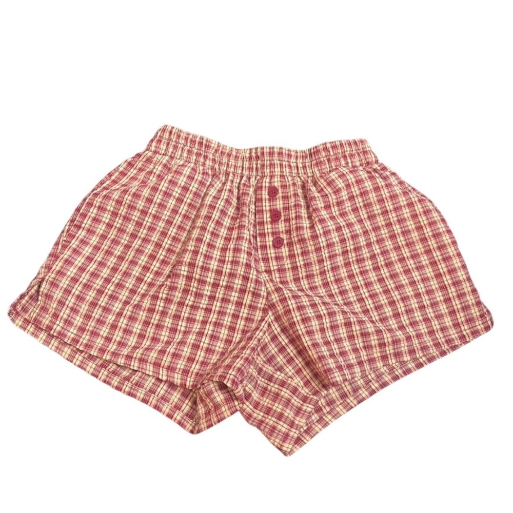 Mighty Fine Red Plaid Pajama Shorts Womens XXS Elastic Waist‎ Faux Button Fly